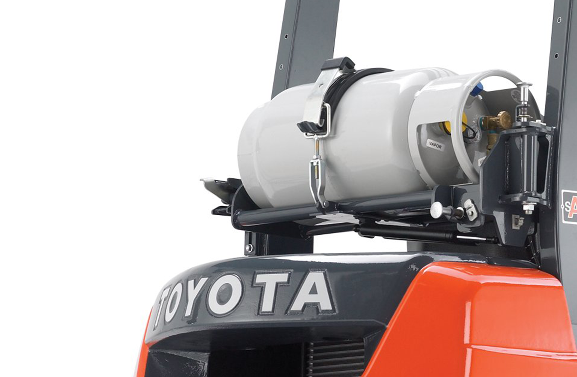 Close-up image of the rear side of Toyota's Core Pneumatic forklift.