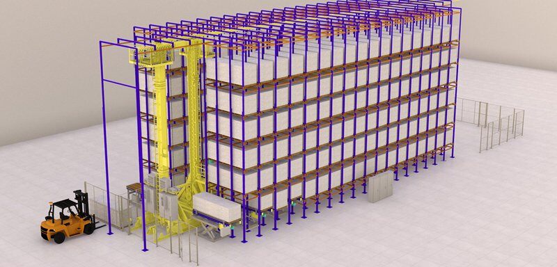 custom automation large unit load asrs crane rendering