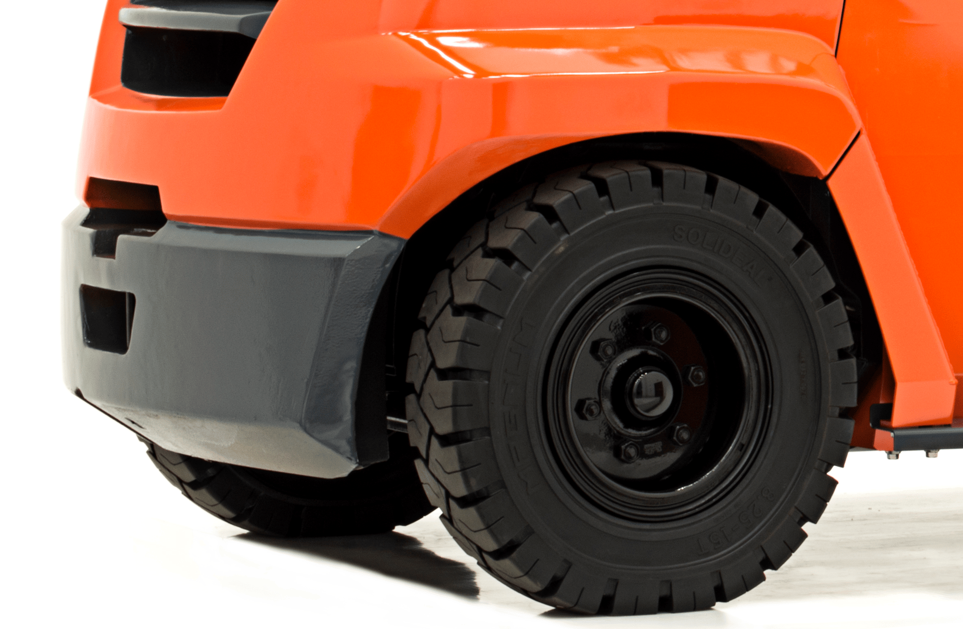Close-up image of back tires of Toyota's Large IC Pneumatic forklift.
